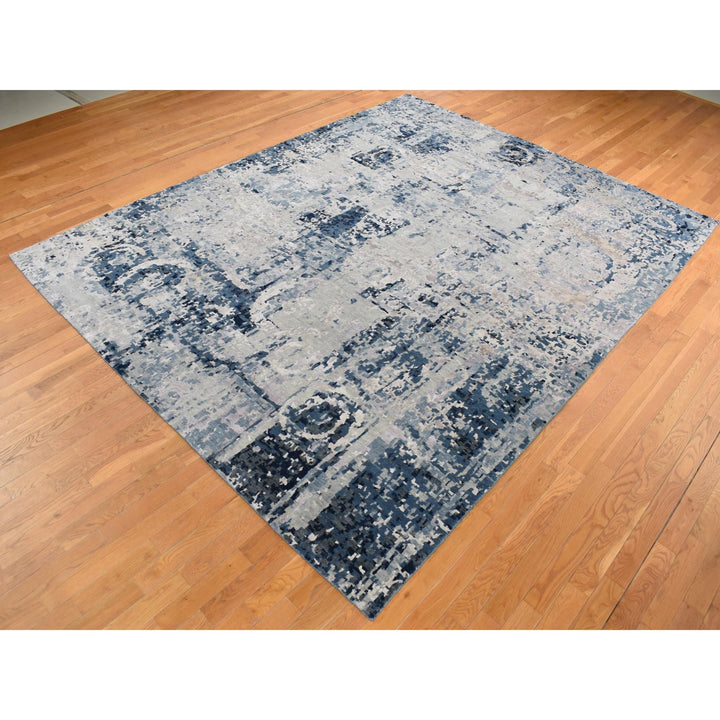 9'3" x 12'0" New Hand Knotted Grey Wool & Silk Rectangle Oriental Rug - MOA10287120