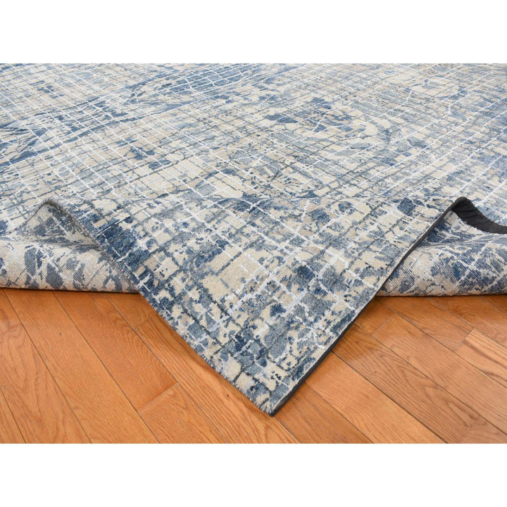 9'1" x 12'2" New Hand Knotted Blue Wool & Silk Rectangle Oriental Rug - MOA10287122