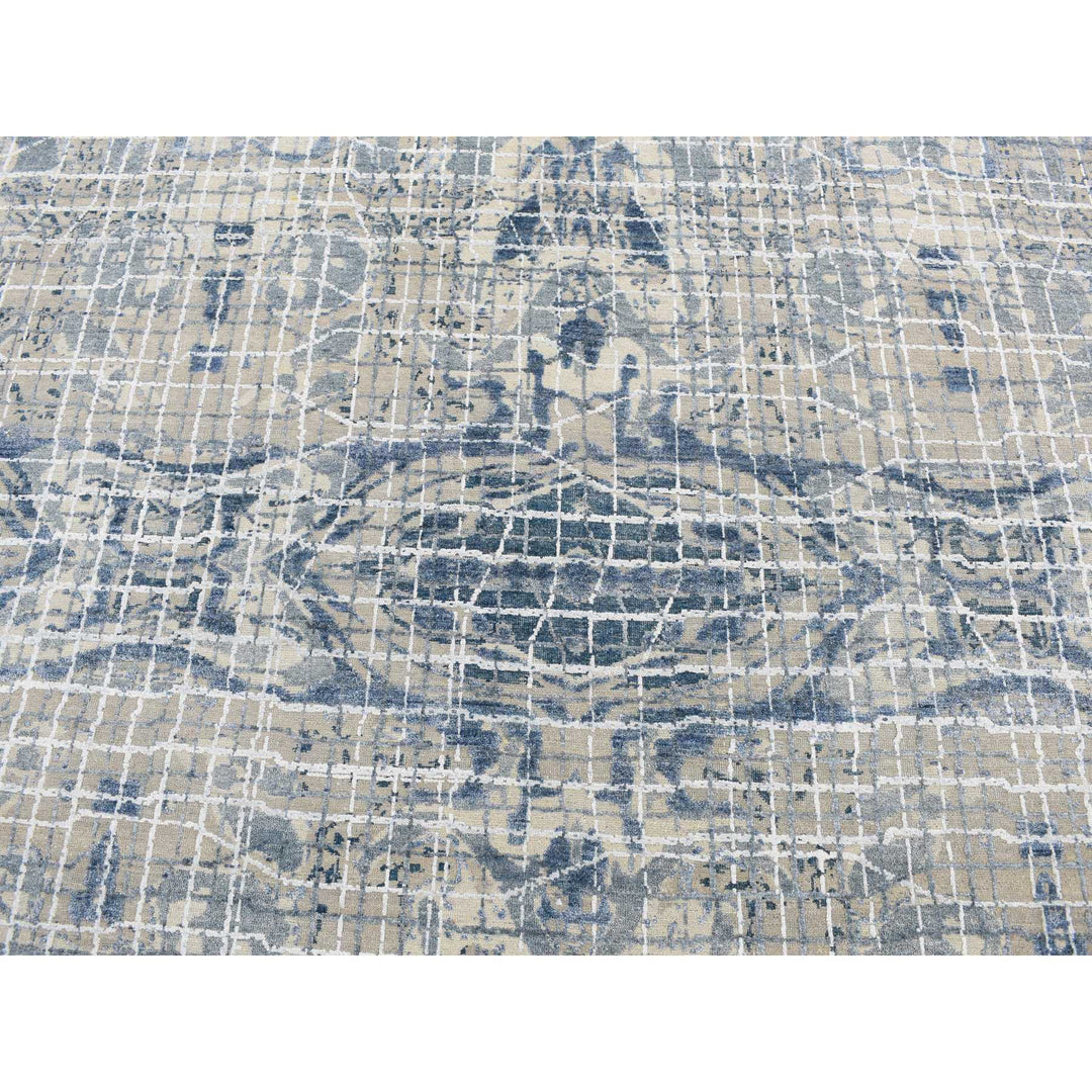 9'1" x 12'2" New Hand Knotted Blue Wool & Silk Rectangle Oriental Rug - MOA10287122