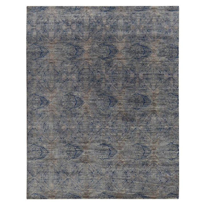 8'9" x 12'0" New Hand Knotted Blue Wool & Silk Rectangle Oriental Rug - MOA10287123