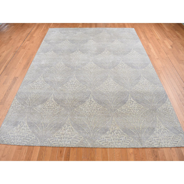 8'10" x 12'1" New Hand Knotted Grey Silk Rectangle Oriental Rug - MOA10287124