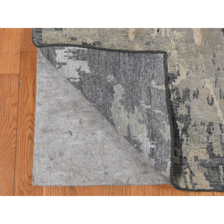 8'10" x 11'8" New Hand Knotted Grey Wool & Silk Rectangle Oriental Rug - MOA10287128