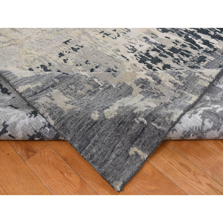 8'10" x 11'8" New Hand Knotted Grey Wool & Silk Rectangle Oriental Rug - MOA10287128