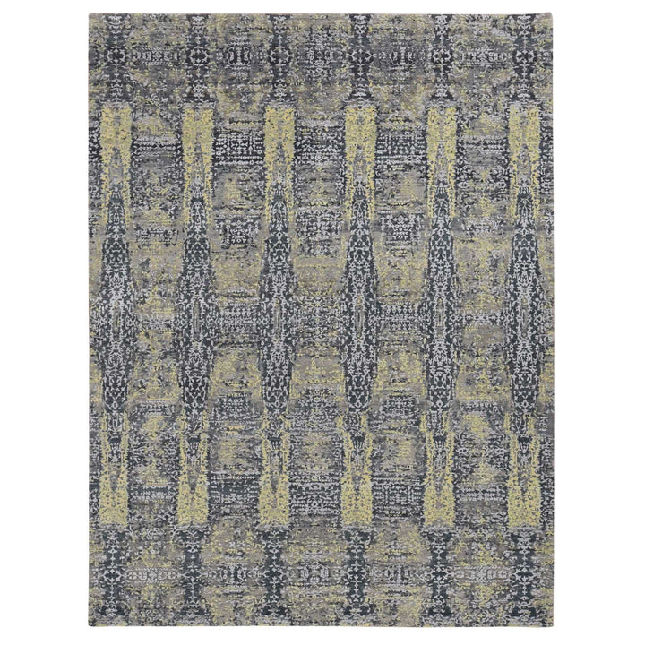 8'10" x 11'9" New Hand Knotted Yellow Wool & Silk Rectangle Oriental Rug - MOA10287132