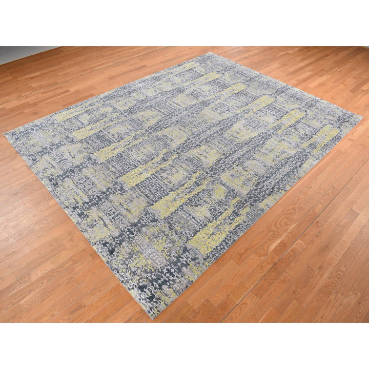 8'10" x 11'9" New Hand Knotted Yellow Wool & Silk Rectangle Oriental Rug - MOA10287132