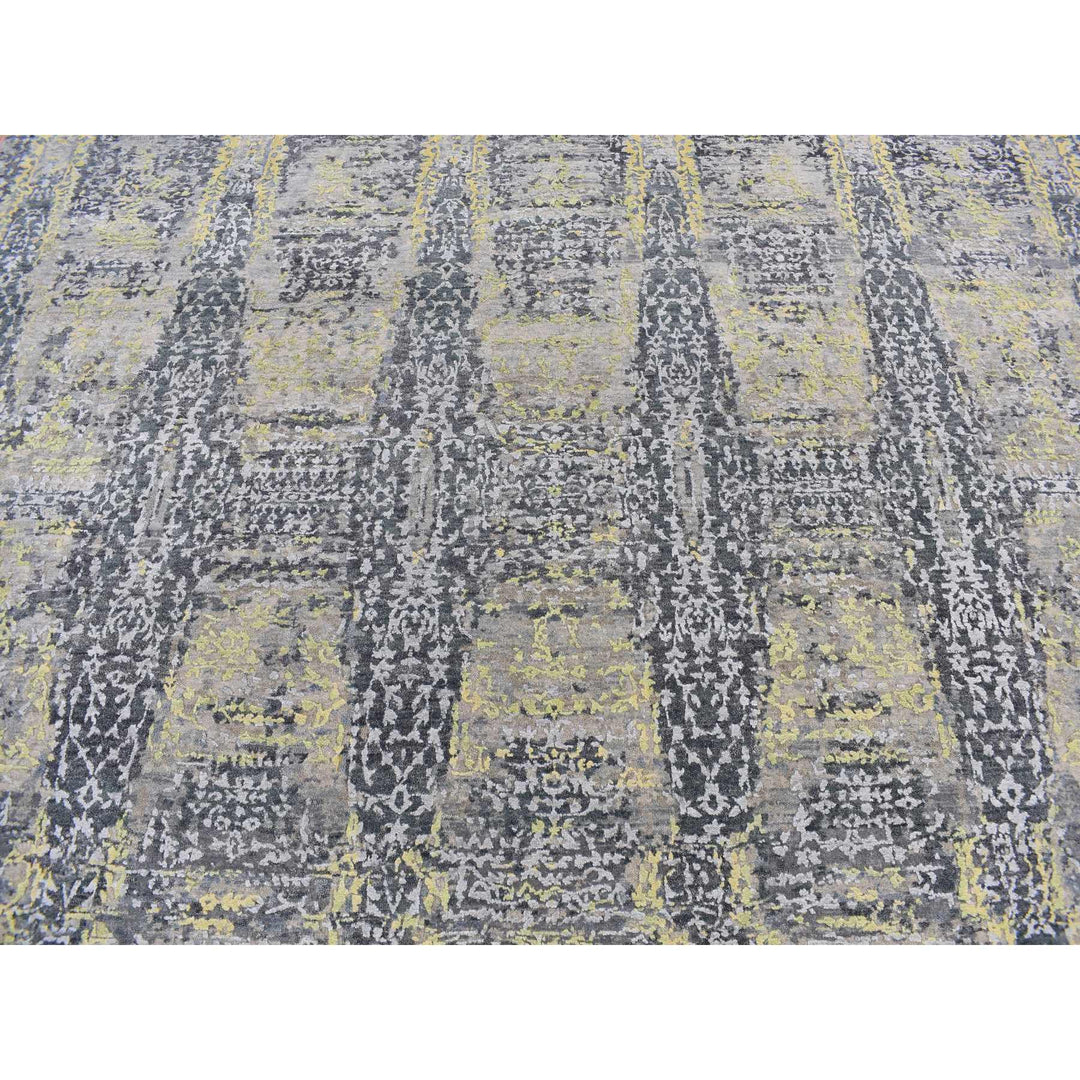 8'10" x 11'9" New Hand Knotted Yellow Wool & Silk Rectangle Oriental Rug - MOA10287132