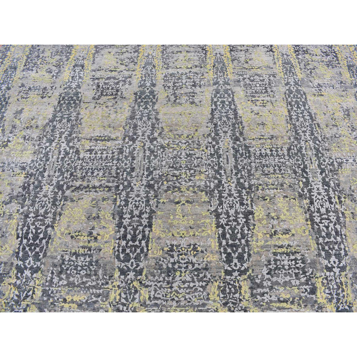 8'10" x 11'9" New Hand Knotted Yellow Wool & Silk Rectangle Oriental Rug - MOA10287132