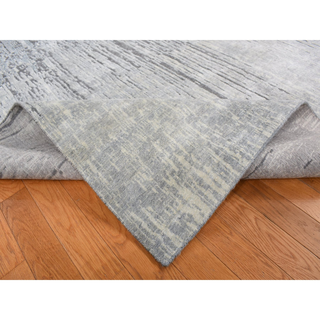 9'0" x 11'10" New Hand Knotted Grey Wool & Pure Silk Rectangle Oriental Rug - MOA10287134