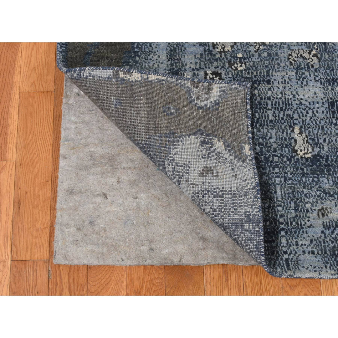 9'0" x 12'1" New Hand Knotted Blue Wool & Silk Rectangle Oriental Rug - MOA10287146