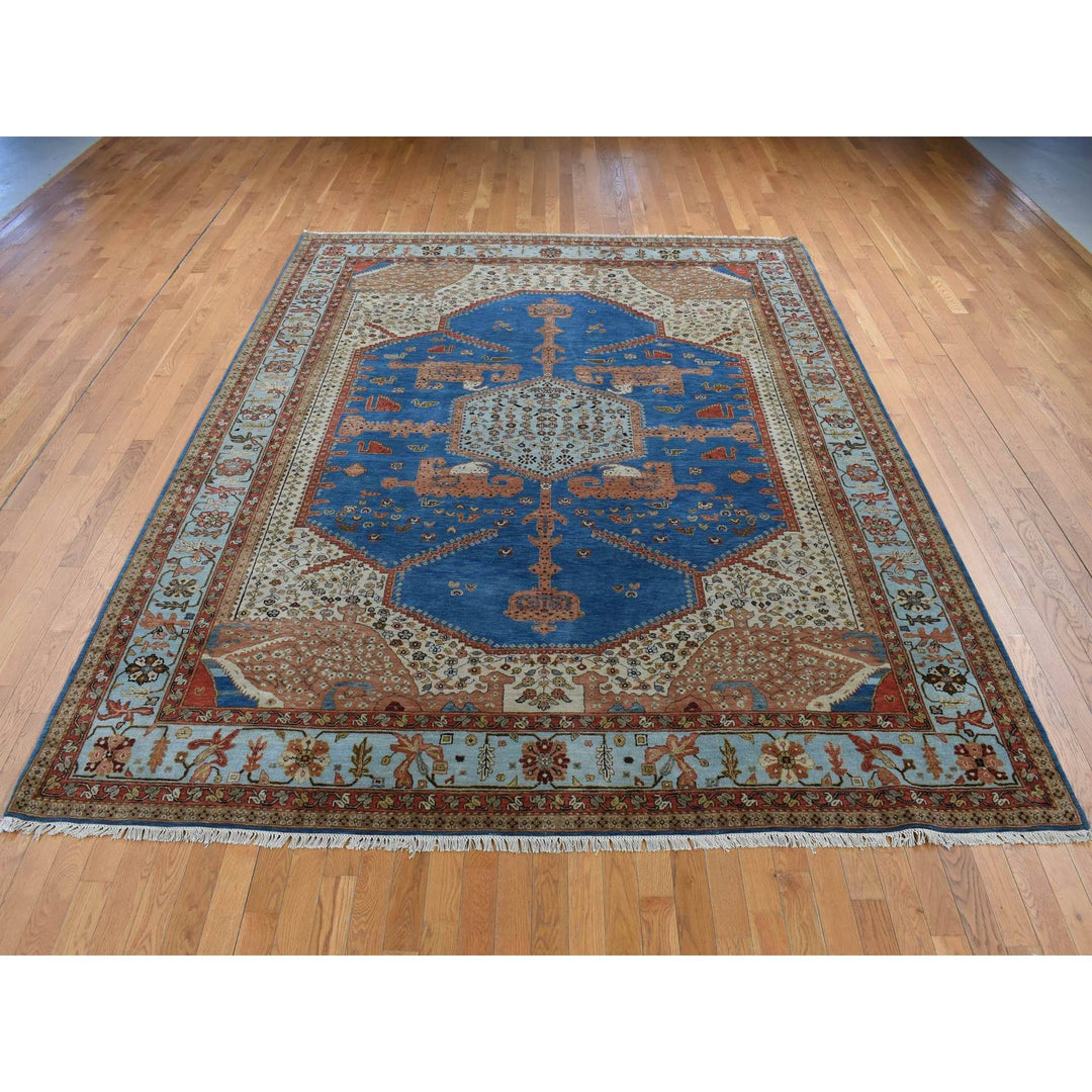 9'2" x 11'7" New Hand Knotted Blue Cotton Rectangle Oriental Rug - MOA10287151