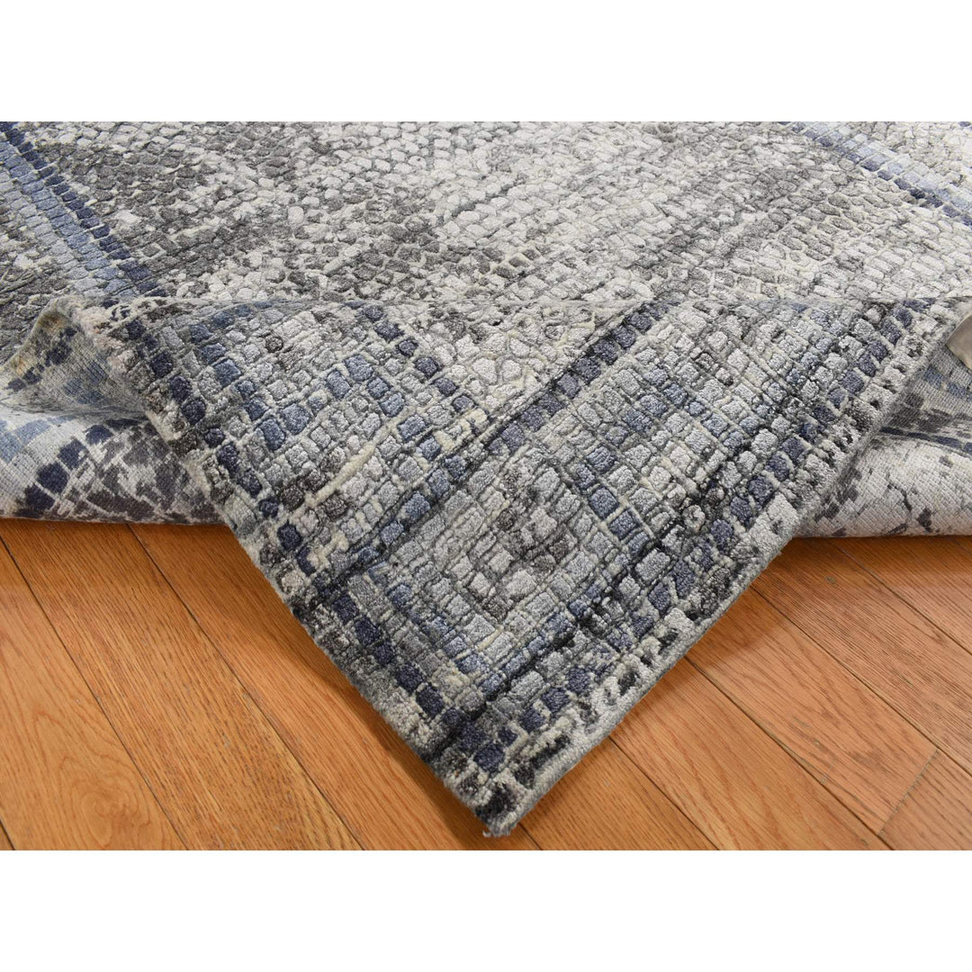 5'2" x 6'10" New Hand Knotted Grey Wool & Silk Rectangle Oriental Rug - MOA10287177