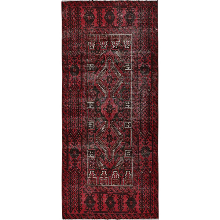 3'3" x 6'8" Vintage Hand Knotted Red Wool Runner Oriental Rug - MOA102871