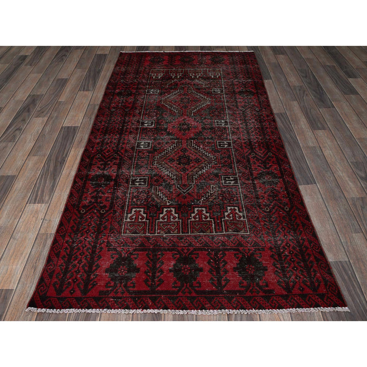 3'3" x 6'8" Vintage Hand Knotted Red Wool Runner Oriental Rug - MOA102871