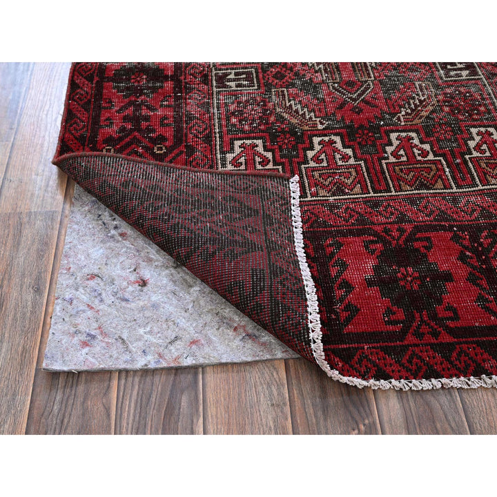 3'3" x 6'8" Vintage Hand Knotted Red Wool Runner Oriental Rug - MOA102871