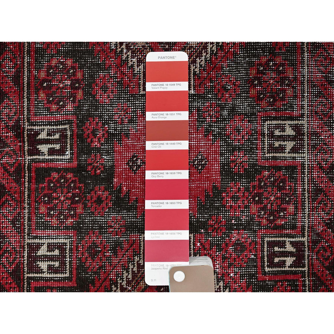 3'3" x 6'8" Vintage Hand Knotted Red Wool Runner Oriental Rug - MOA102871