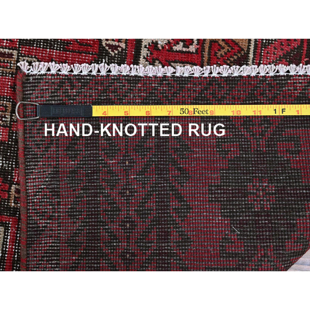 3'3" x 6'8" Vintage Hand Knotted Red Wool Runner Oriental Rug - MOA102871