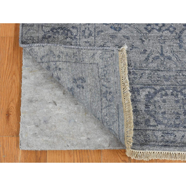 3'1" x 8'3" New Hand Knotted Grey Wool & Silk Runner Oriental Rug - MOA10287201