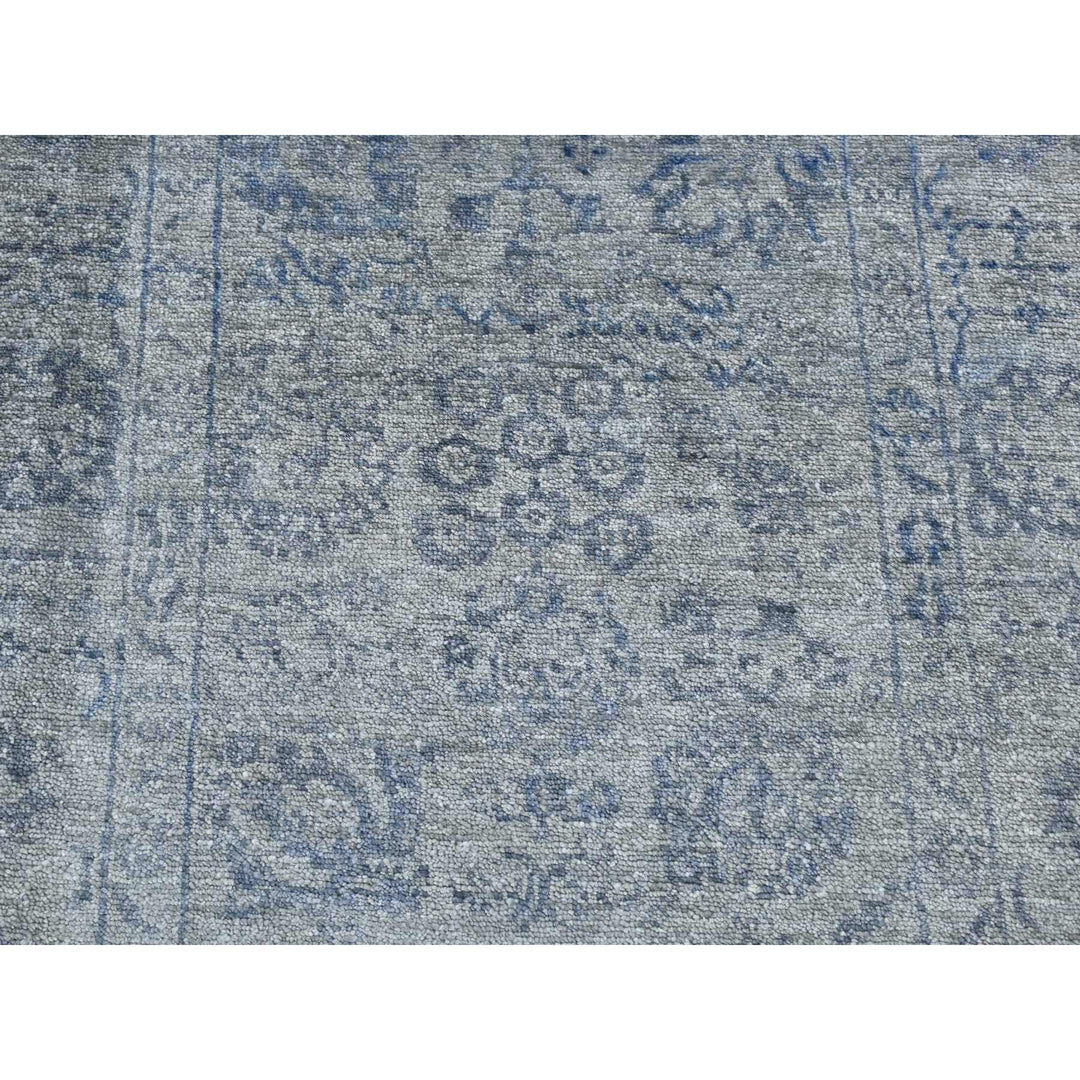 3'1" x 8'3" New Hand Knotted Grey Wool & Silk Runner Oriental Rug - MOA10287201