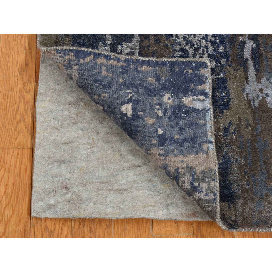 2'8" x 8'1" New Hand Knotted Blue Wool & Silk Runner Oriental Rug - MOA10287208