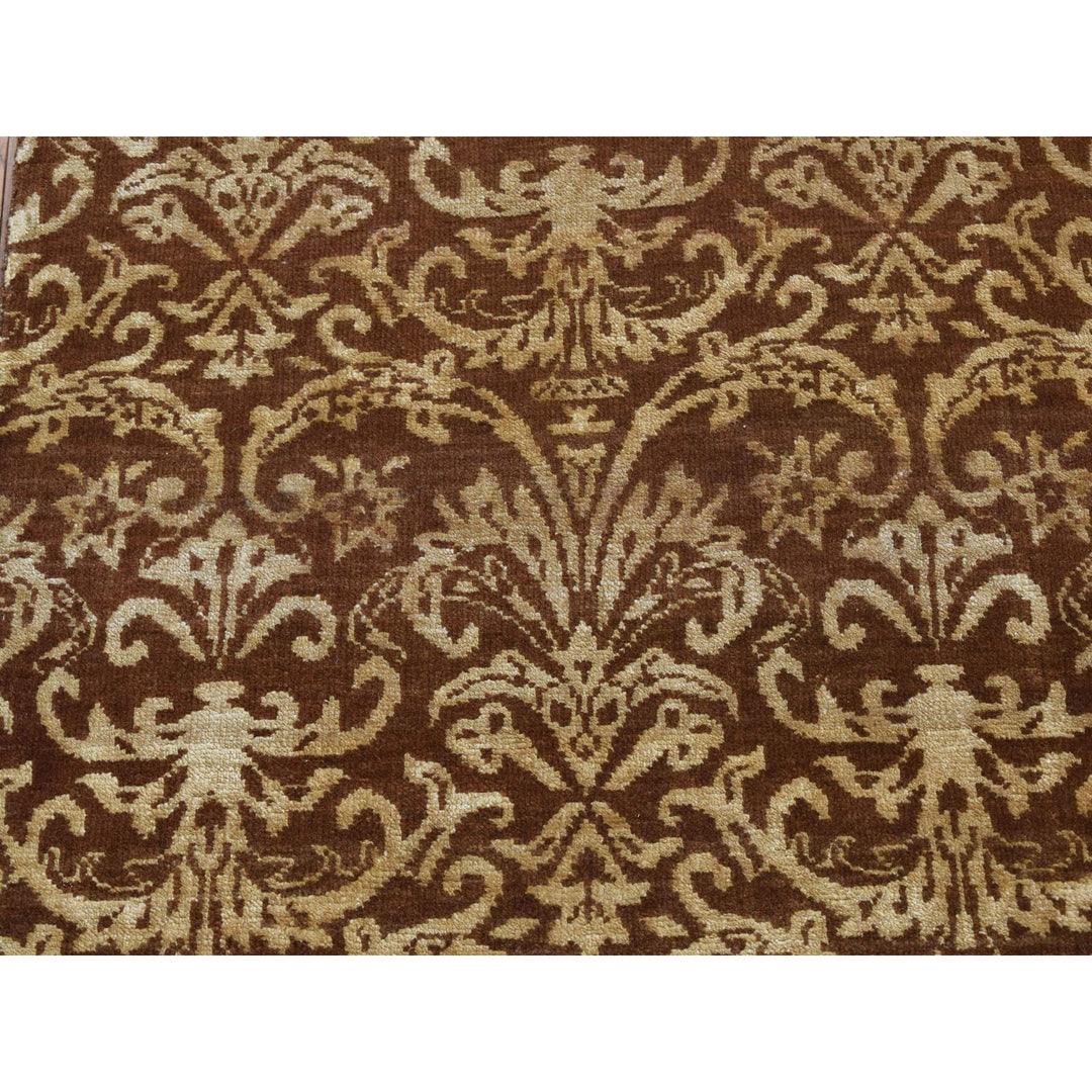 2'6" x 7'9" New Hand Knotted Brown Wool & Silk Runner Oriental Rug - MOA10287210