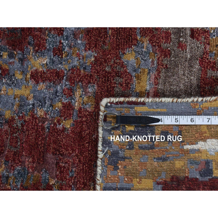 2'7" x 8'1" New Hand Knotted Red Wool & Silk Runner Oriental Rug - MOA10287211