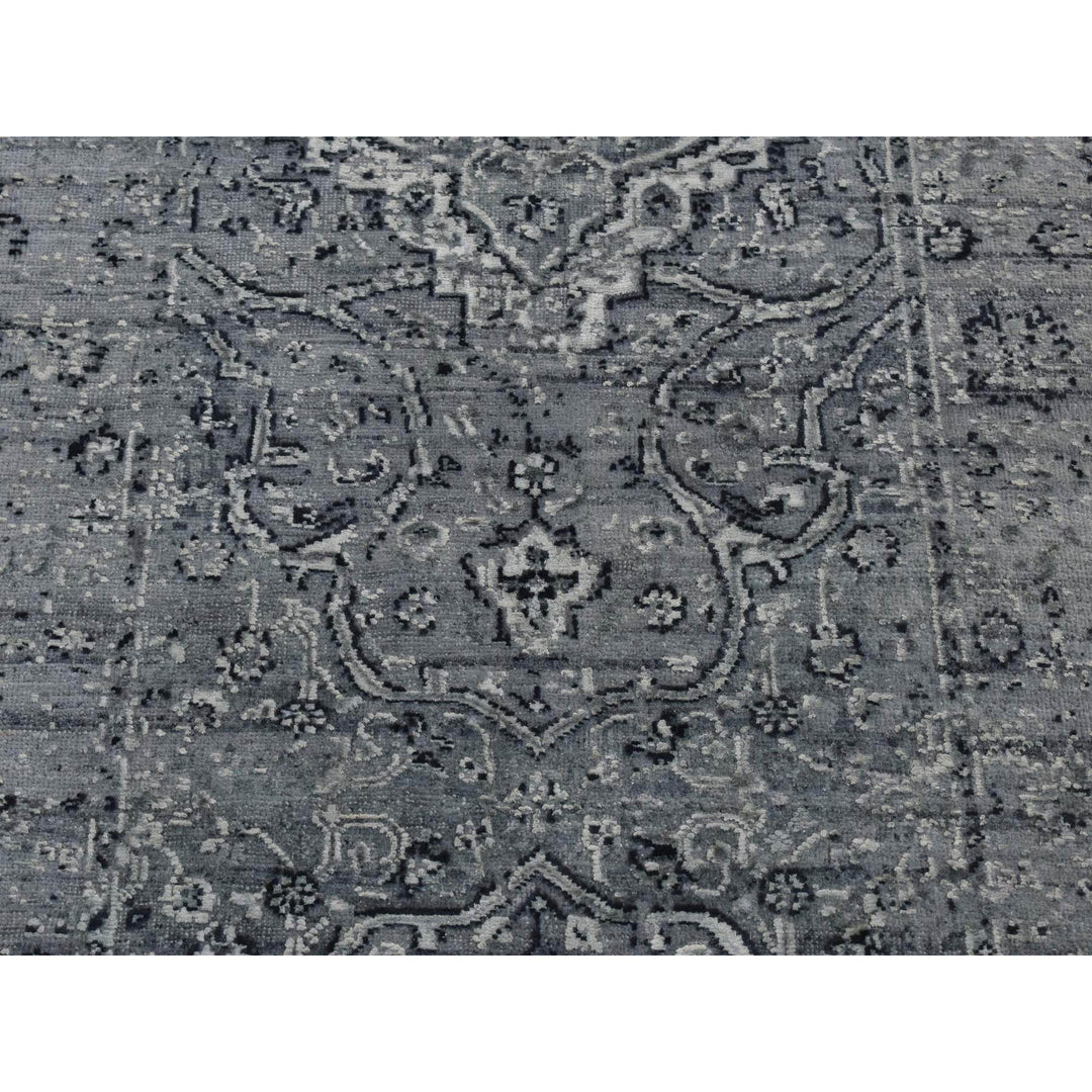 2'9" x 7'10" New Hand Knotted Grey Wool & Silk Runner Oriental Rug - MOA10287212