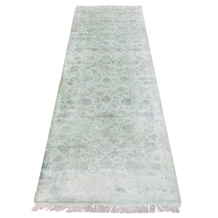 2'6" x 8'3" New Hand Knotted Green Wool Runner Oriental Rug - MOA10287236