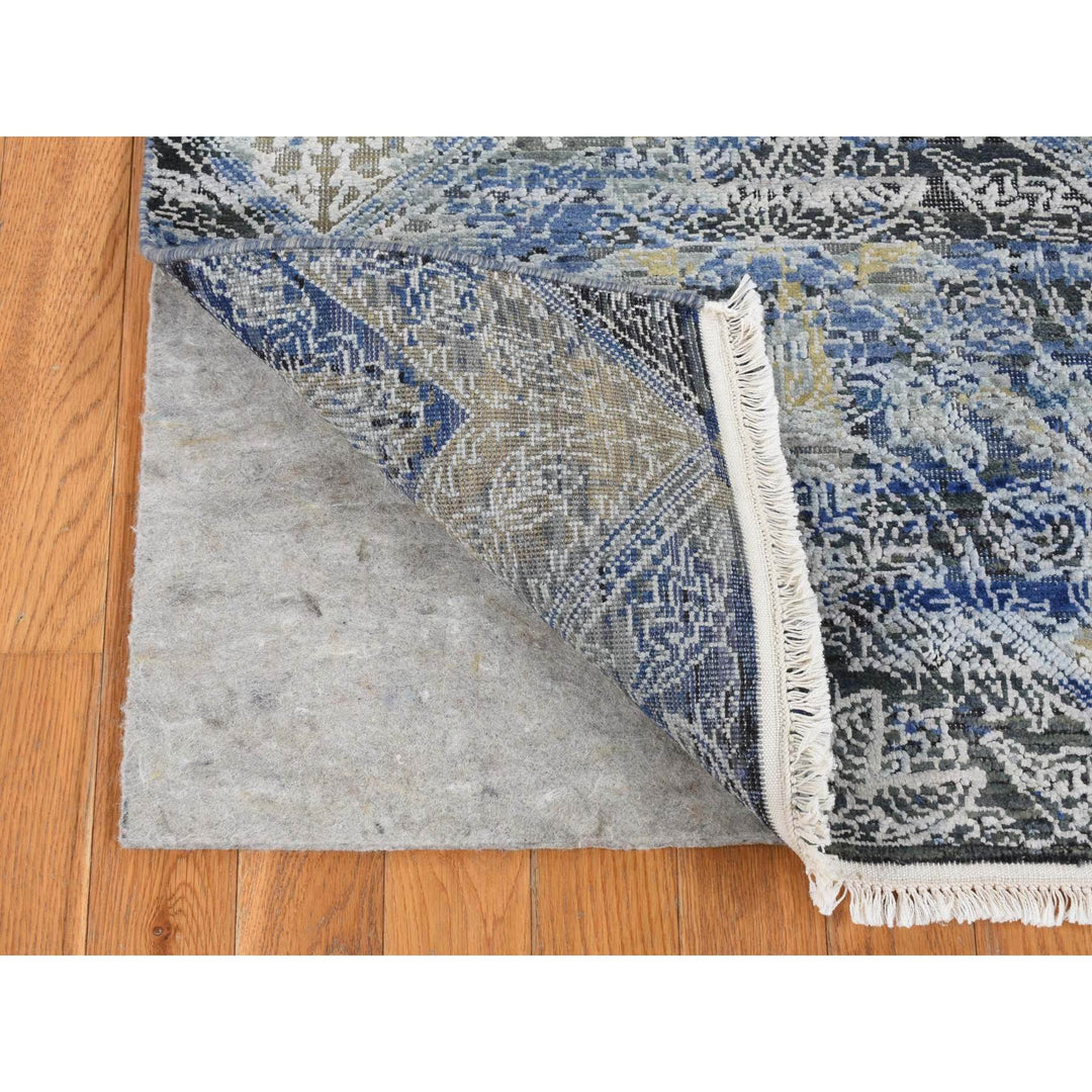 2'7" x 8'3" New Hand Knotted Blue Wool & Silk Runner Oriental Rug - MOA10287238