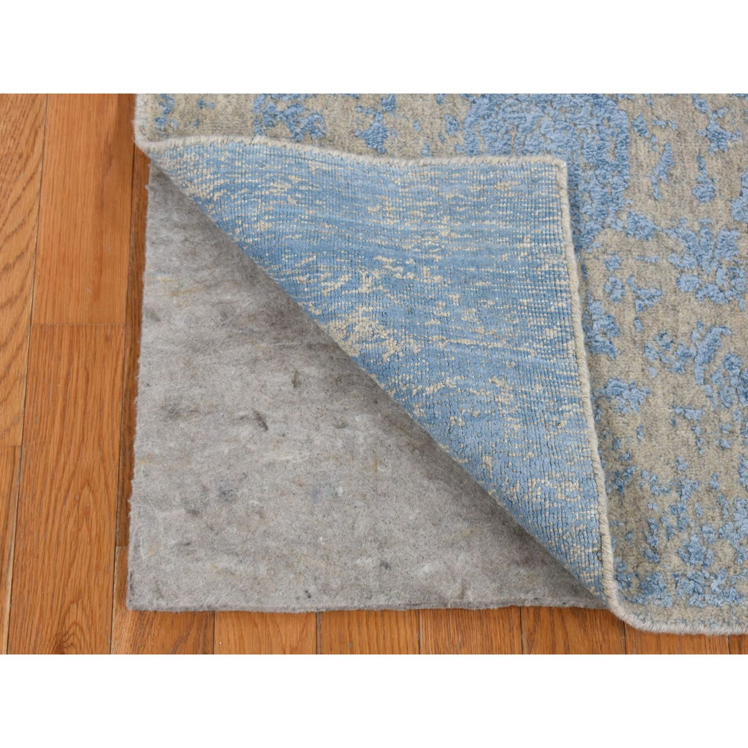 2'5" x 10'1" New Hand Loomed Blue Wool & Art Silk Runner Oriental Rug - MOA10287247