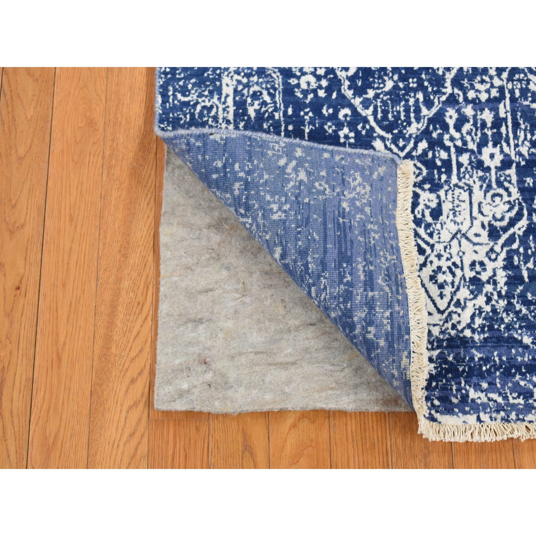 2'5" x 7'6" New Hand Knotted Blue Wool & Silk Runner Oriental Rug - MOA10287249