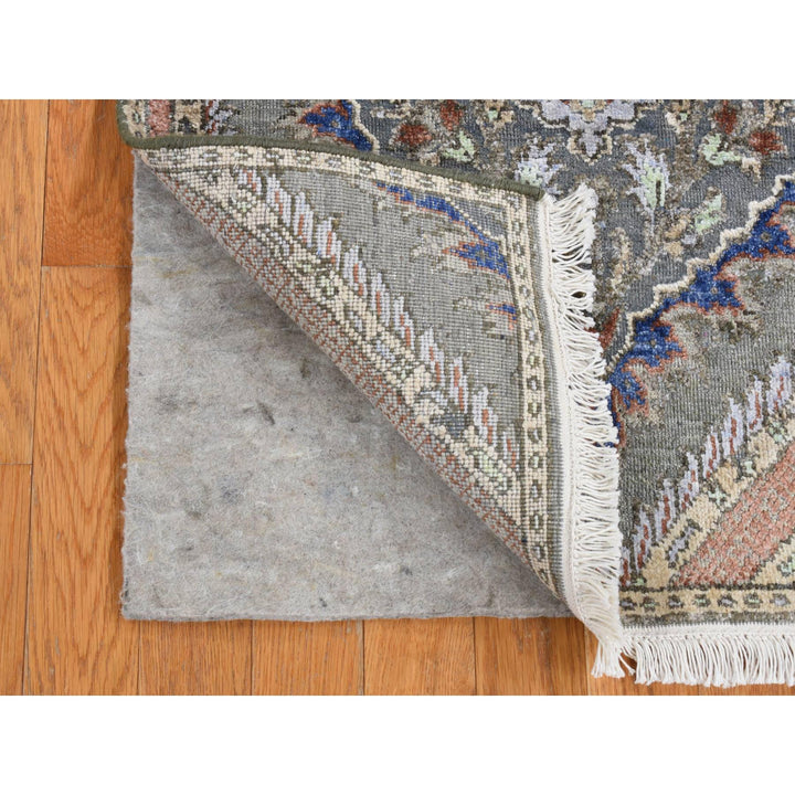 2'6" x 10'0" New Hand Knotted Grey Wool & Silk Runner Oriental Rug - MOA10287256