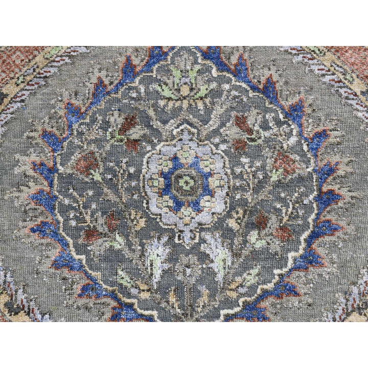 2'6" x 10'0" New Hand Knotted Grey Wool & Silk Runner Oriental Rug - MOA10287256