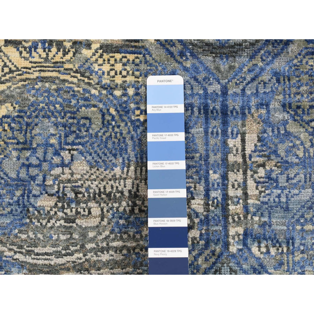 2'8" x 9'1" New Hand Knotted Blue Wool & Silk Runner Oriental Rug - MOA10287279