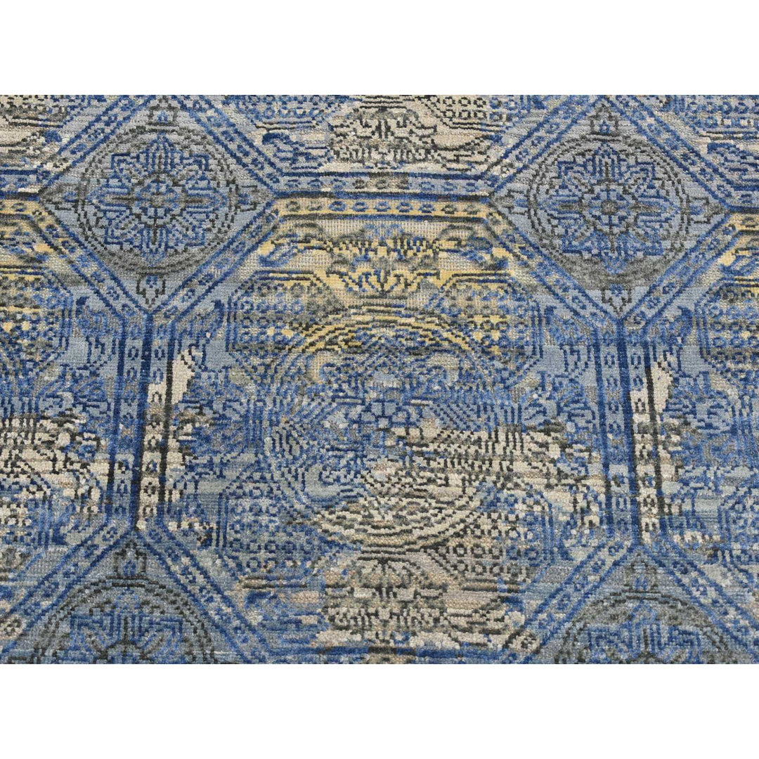 2'8" x 9'1" New Hand Knotted Blue Wool & Silk Runner Oriental Rug - MOA10287279