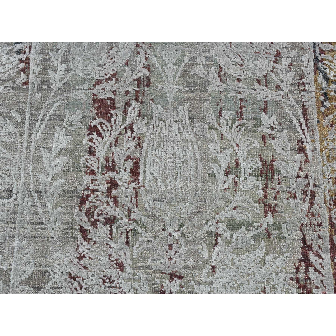 2'6" x 9'10" New Hand Knotted Grey Wool & Silk Runner Oriental Rug - MOA10287283