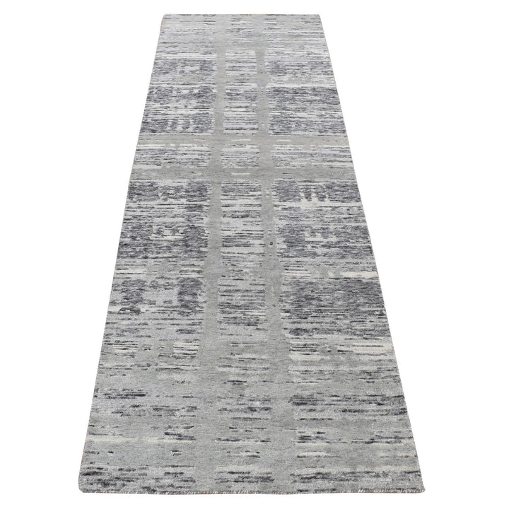 2'6" x 12'0" New Hand Knotted Grey Wool Runner Oriental Rug - MOA10287300