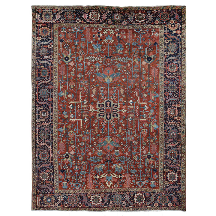 9'4" x 12'10" Vintage Hand Knotted Red Wool Rectangle Oriental Rug - MOA10287310