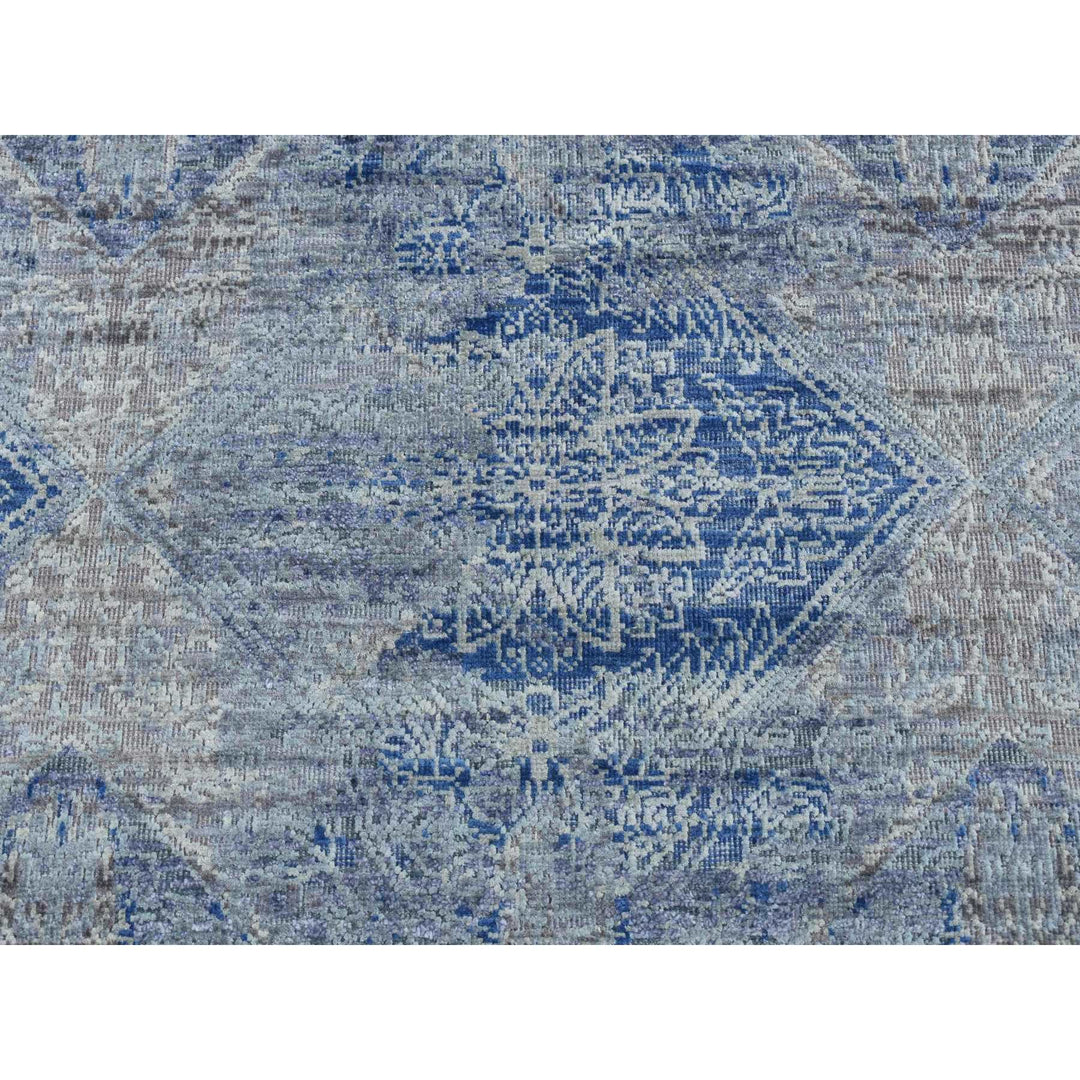 2'6" x 6'0" New Hand Knotted Blue Wool & Silk Runner Oriental Rug - MOA10287337