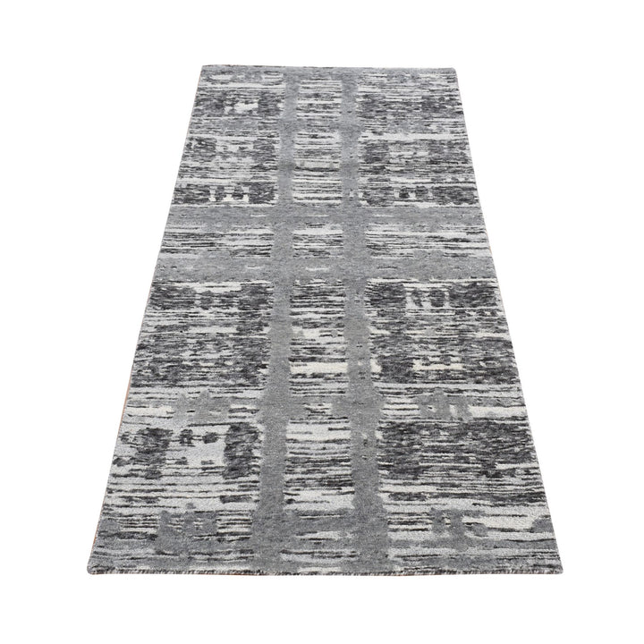 2'7" x 6'0" New Hand Knotted Grey Wool Runner Oriental Rug - MOA10287340