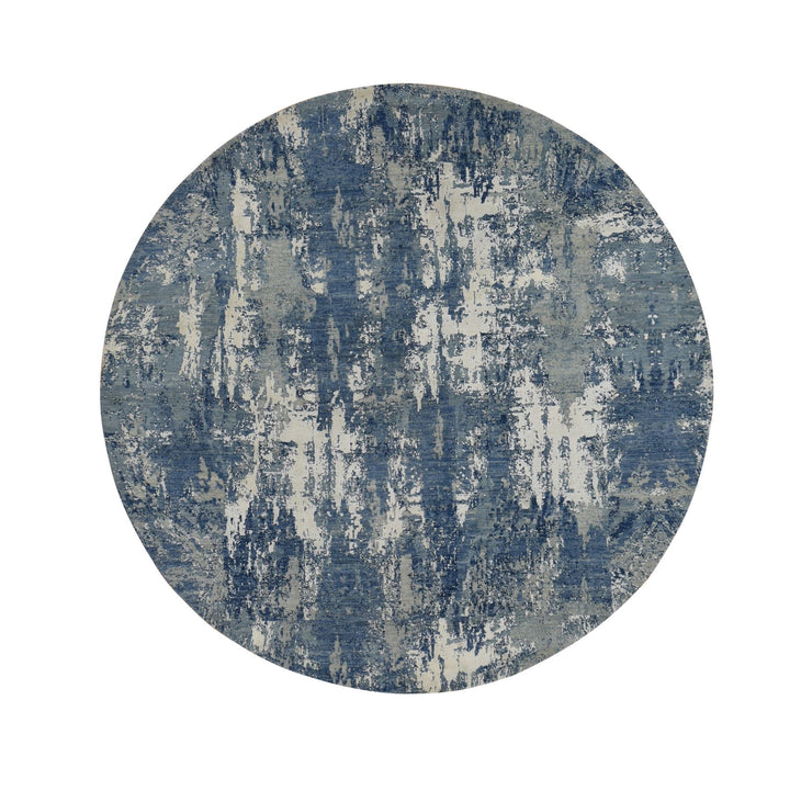 8'1" x 8'1" New Hand Knotted Blue Cotton Round Oriental Rug - MOA10287356