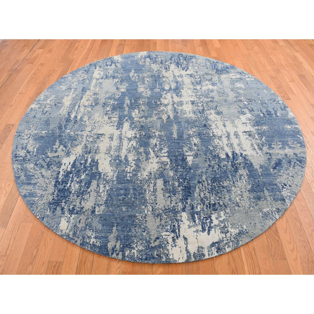 8'1" x 8'1" New Hand Knotted Blue Cotton Round Oriental Rug - MOA10287356