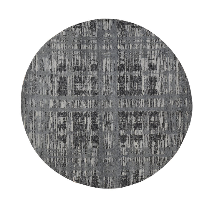 8'1" x 8'1" New Hand Knotted Grey Wool Round Oriental Rug - MOA10287357