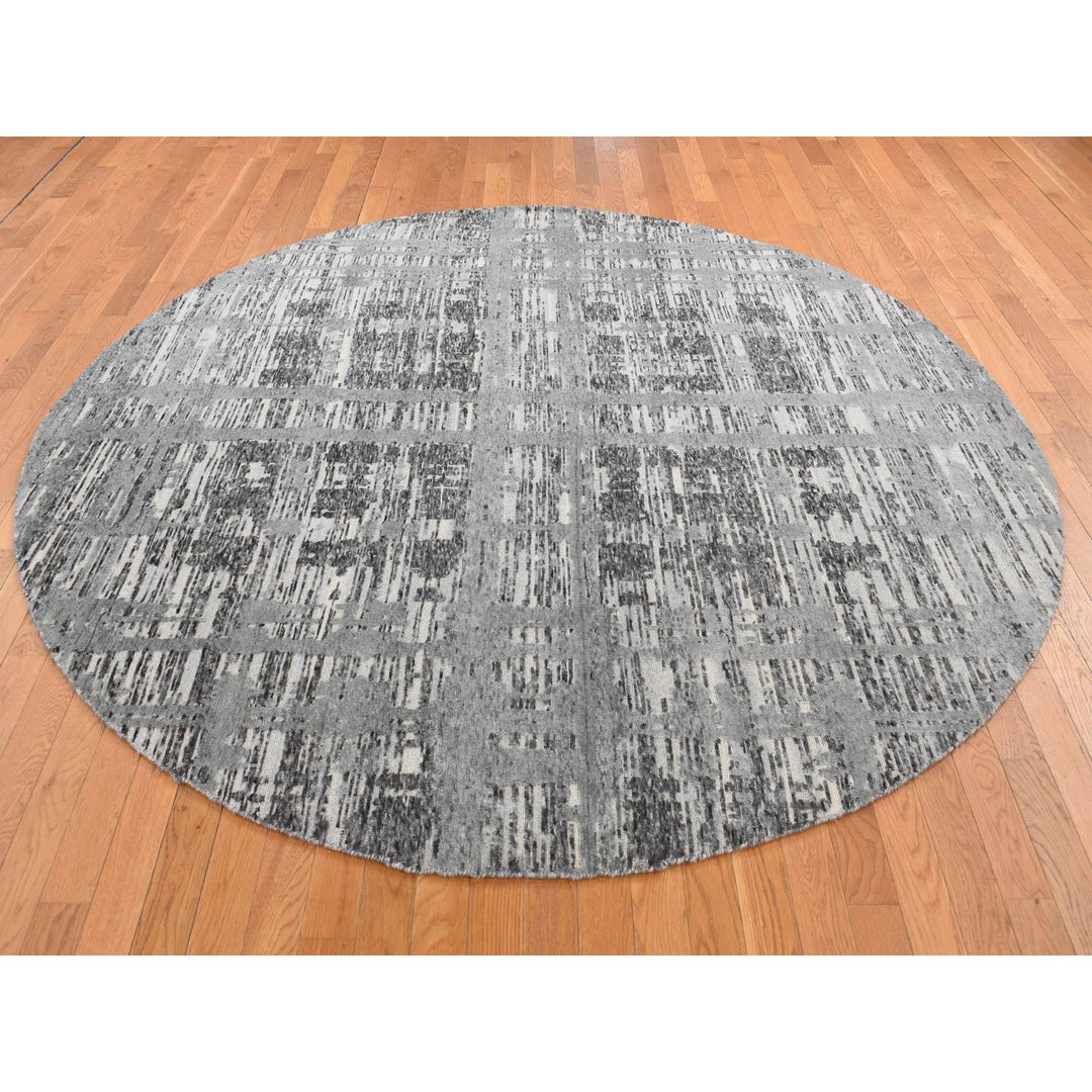 8'1" x 8'1" New Hand Knotted Grey Wool Round Oriental Rug - MOA10287357