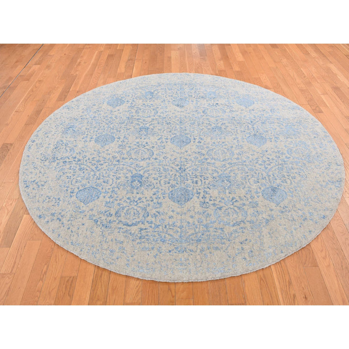 7'9" x 7'9" New Hand Loomed Grey Cotton Round Oriental Rug - MOA10287360