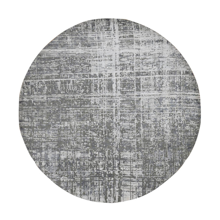 8'2" x 8'2" New Hand Knotted Grey Wool & Silk Round Oriental Rug - MOA10287361