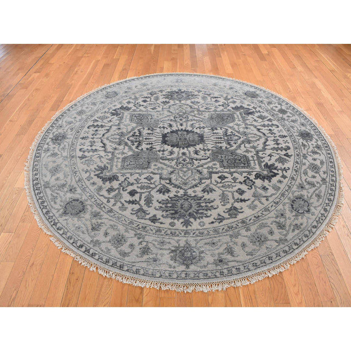 8'1" x 8'1" New Hand Knotted Grey Cotton Round Oriental Rug - MOA10287366