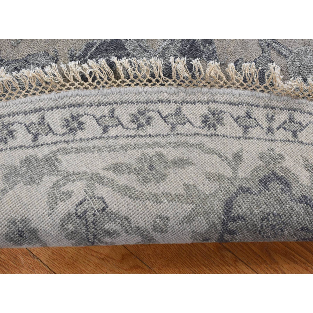 8'1" x 8'1" New Hand Knotted Grey Cotton Round Oriental Rug - MOA10287366