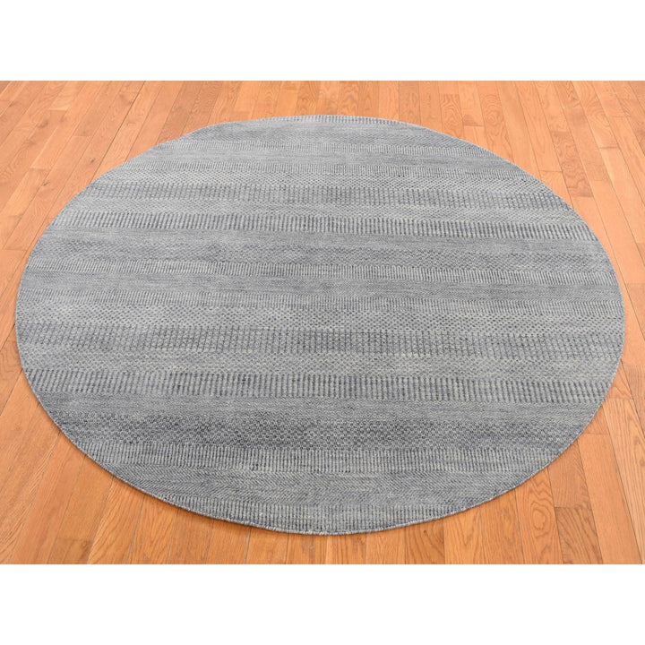 5'10" x 5'10" New Hand Knotted Grey Wool & Silk Round Oriental Rug - MOA10287371