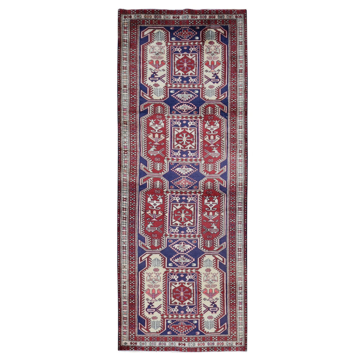 3'8" x 10'0" Vintage Hand Knotted Blue Wool Runner Oriental Rug - MOA10287386