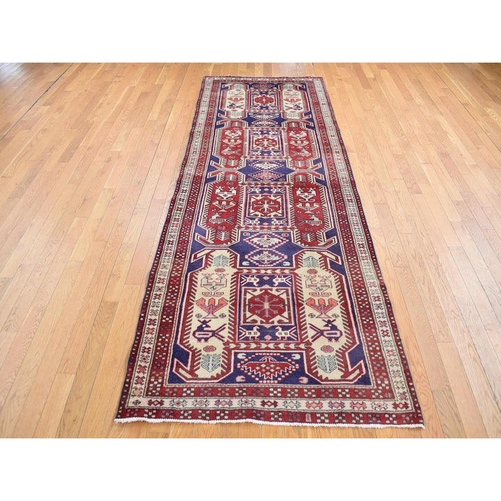 3'8" x 10'0" Vintage Hand Knotted Blue Wool Runner Oriental Rug - MOA10287386